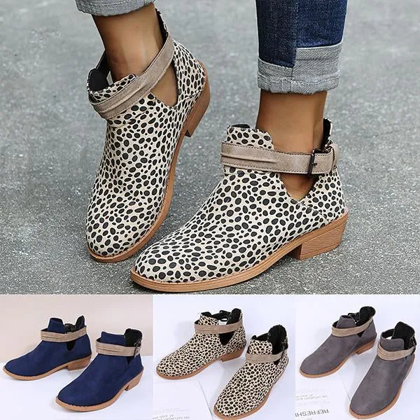 Women's Casual Leopard Print Block Heel Ankle Boots 75696296S