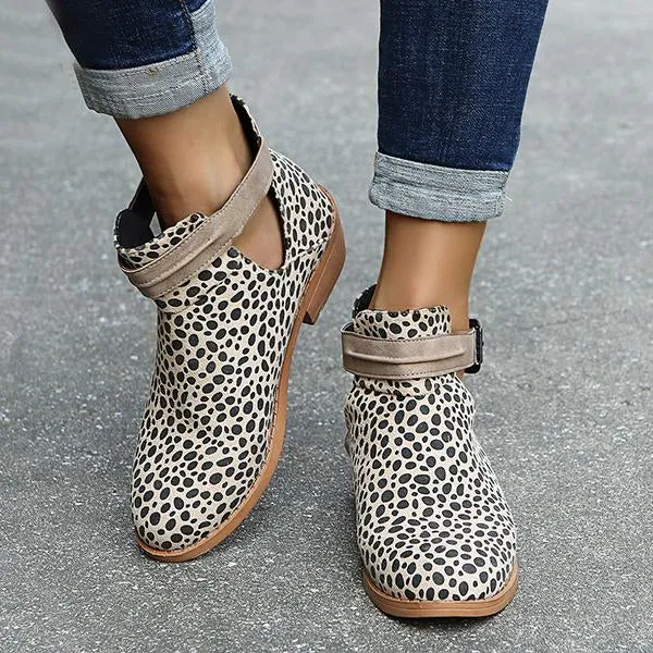 Women's Casual Leopard Print Block Heel Ankle Boots 75696296S