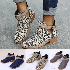 Women's Casual Leopard Print Block Heel Ankle Boots 75696296S