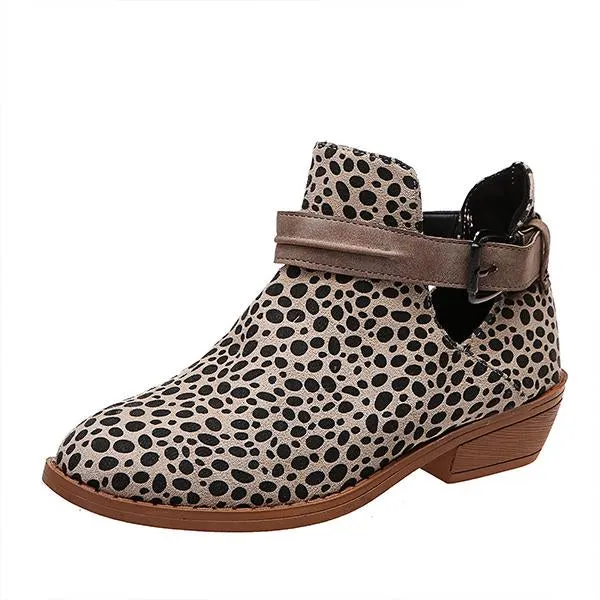 Women's Casual Leopard Print Block Heel Ankle Boots 75696296S