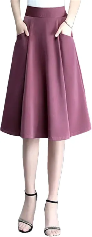 Women's Classic Pocket Pleated Skirt High Waist Slim Versatile A-Line Skirt Fashion Office Work Skirt