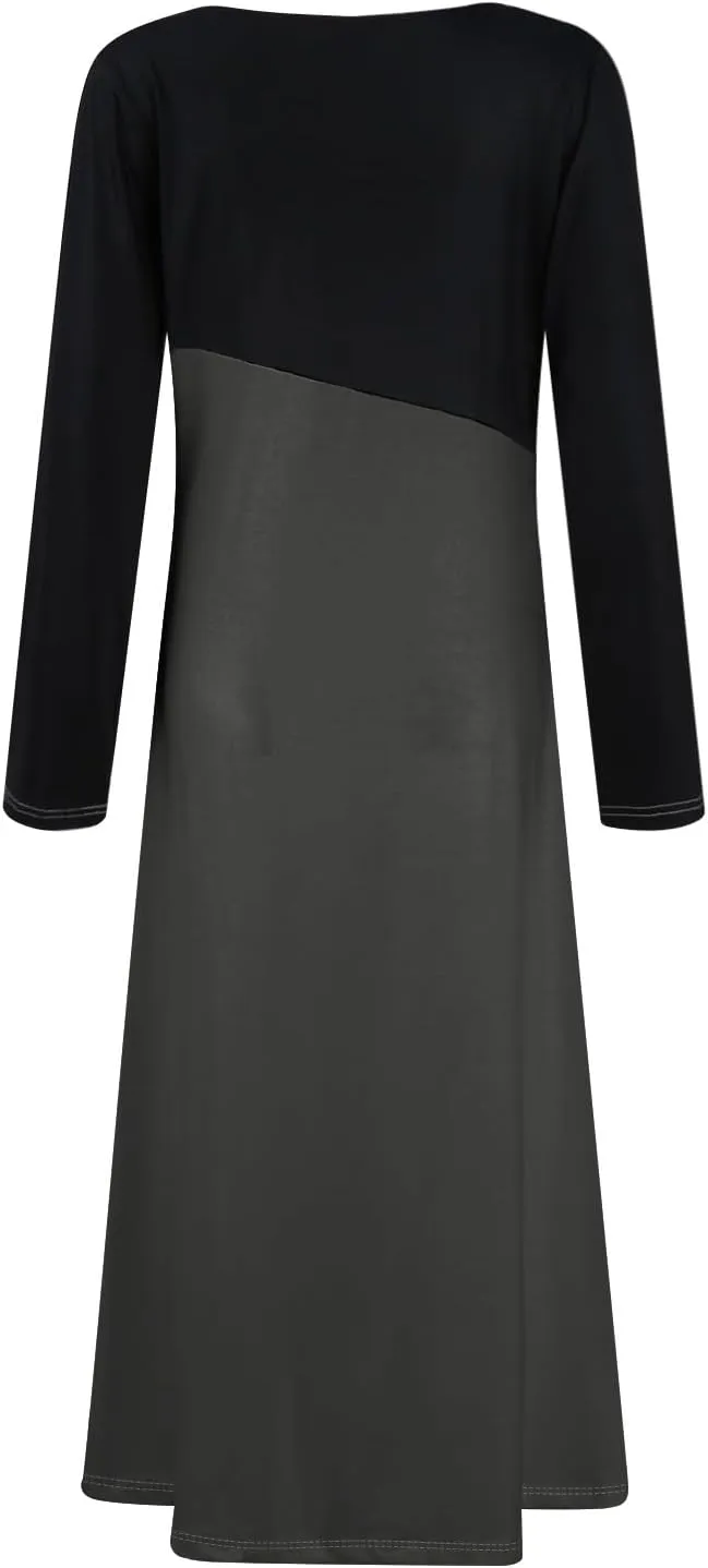 Women's Comfy Chic Plain Color Long Dress V Neck Long Sleeve Cute Spring Dresses