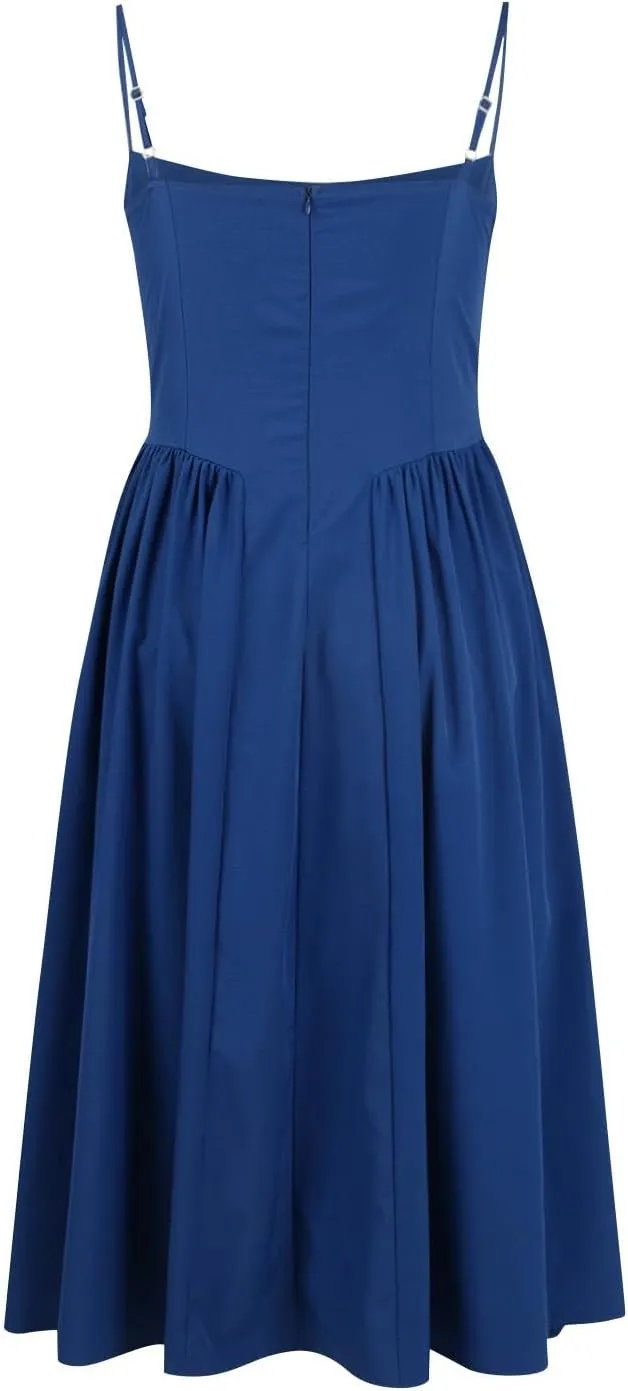 Womens Corset Dress Elegant Spaghetti Strap Bustier Midi Dresses Flowy Pleated Hem Low Cut Prom Skirts with Pockets