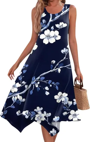 Womens Dresses Spring Sleeveless Pretty Flowy Crewneck Beautiful Party Loose Short Dress