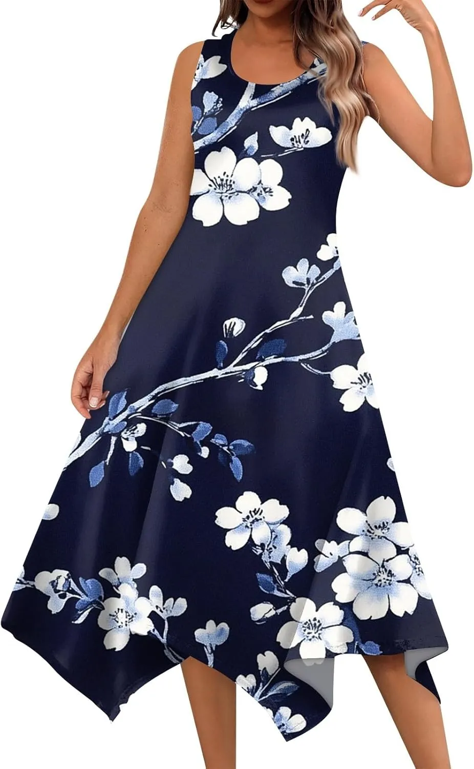 Womens Dresses Spring Sleeveless Pretty Flowy Crewneck Beautiful Party Loose Short Dress
