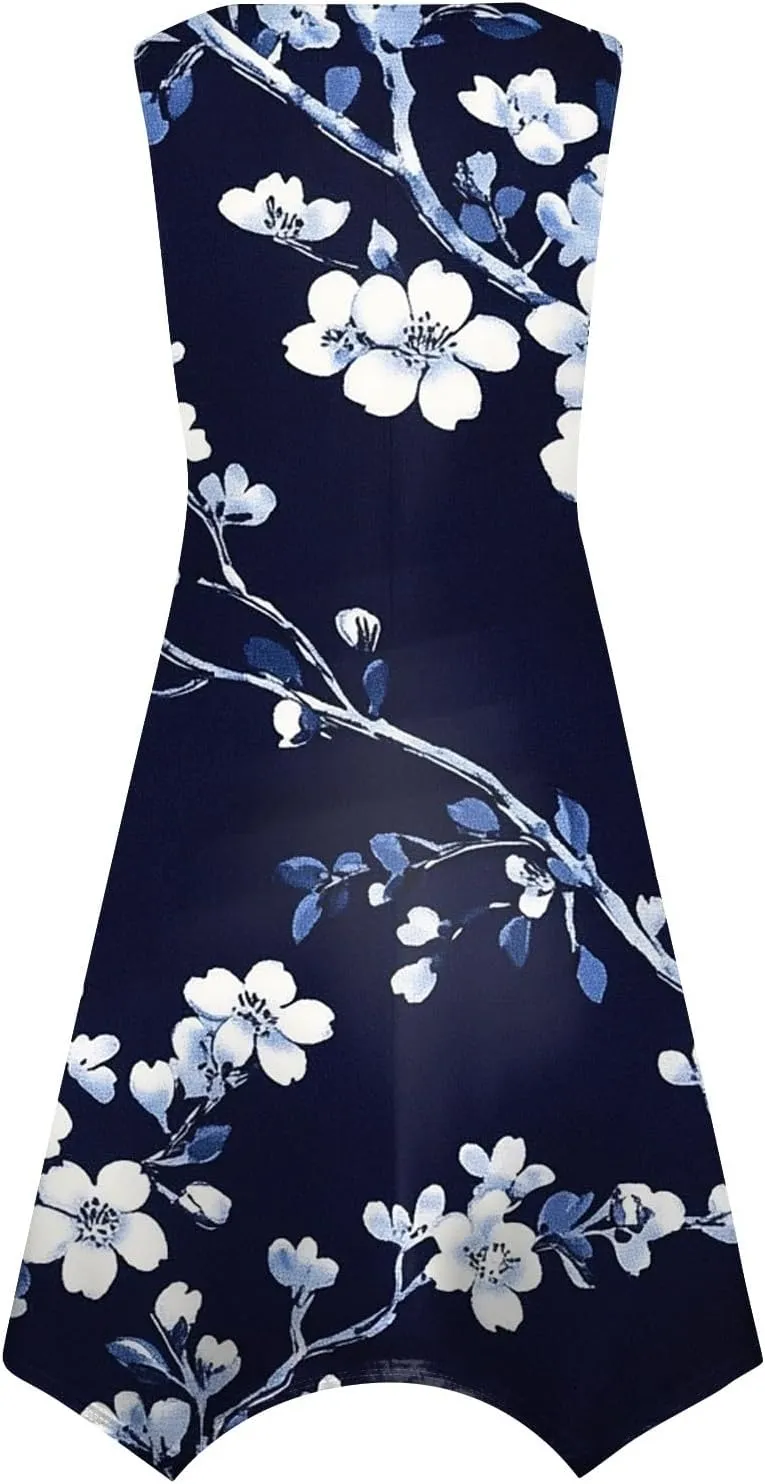 Womens Dresses Spring Sleeveless Pretty Flowy Crewneck Beautiful Party Loose Short Dress