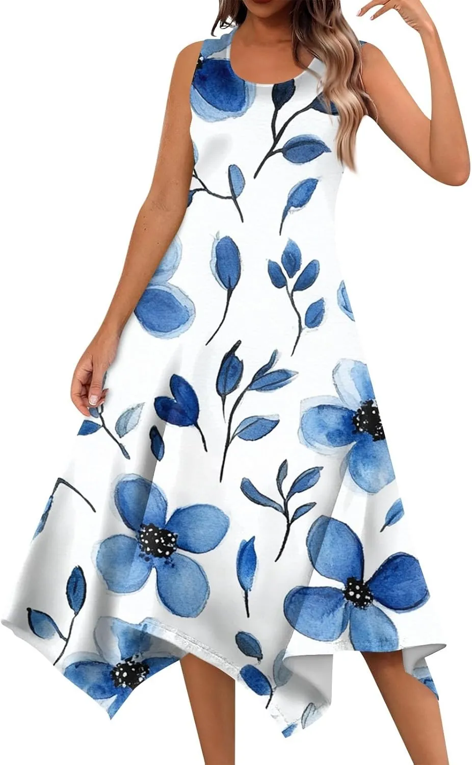 Womens Dresses Spring Sleeveless Pretty Flowy Crewneck Beautiful Party Loose Short Dress
