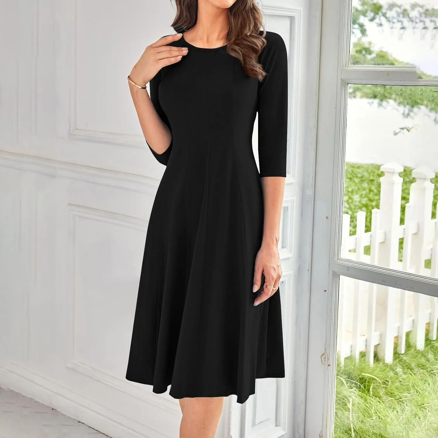 Womens Fall Fashion 2024 Elegant Dresses for Women Pleated Midi A Line Dress Semi Formal