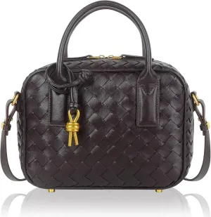 Women's Handmade Woven Top-handle Bag Fashion Leather Shoulder Handbag Crossbody Purse Woven Purse for Women