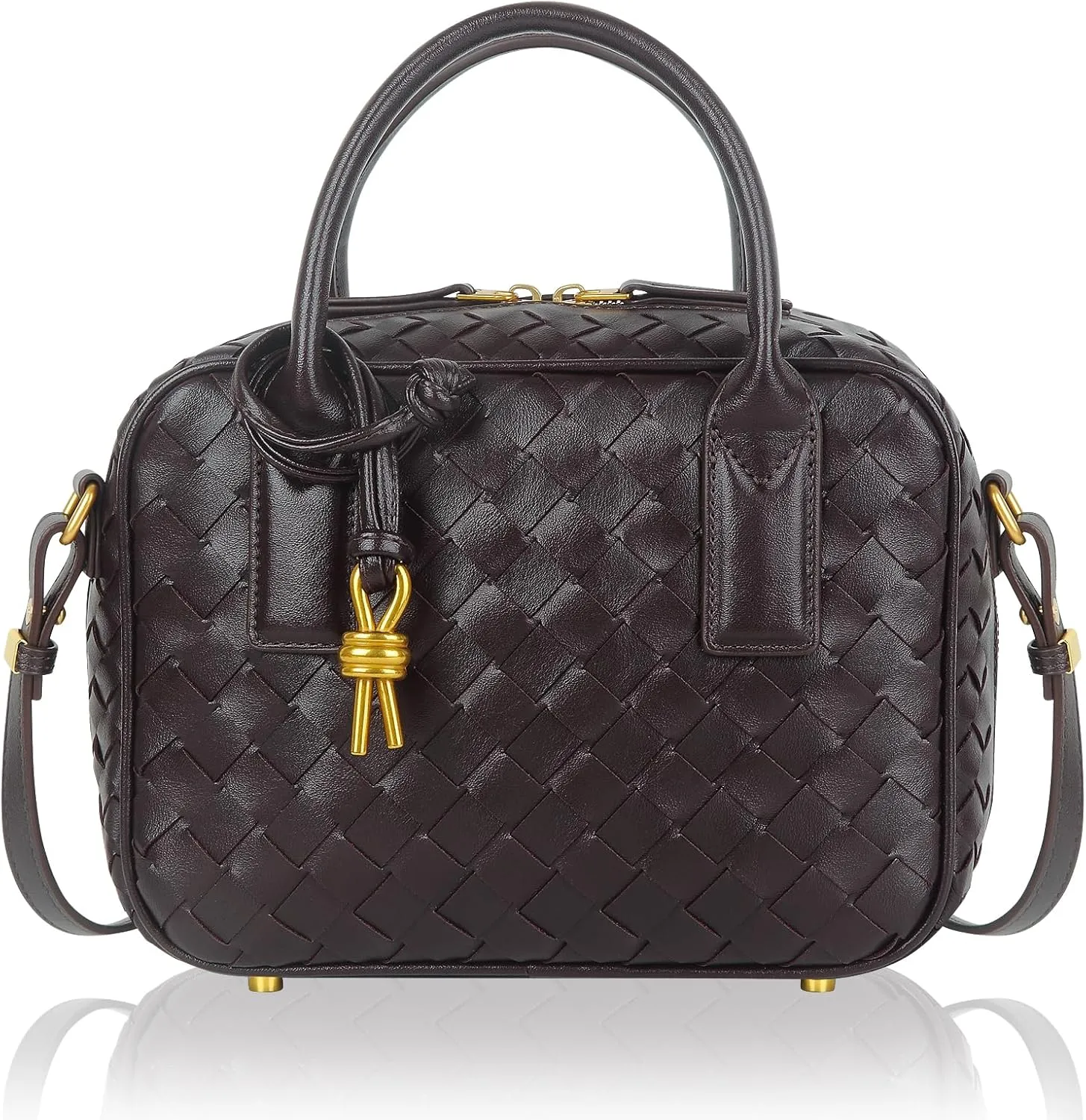 Women's Handmade Woven Top-handle Bag Fashion Leather Shoulder Handbag Crossbody Purse Woven Purse for Women
