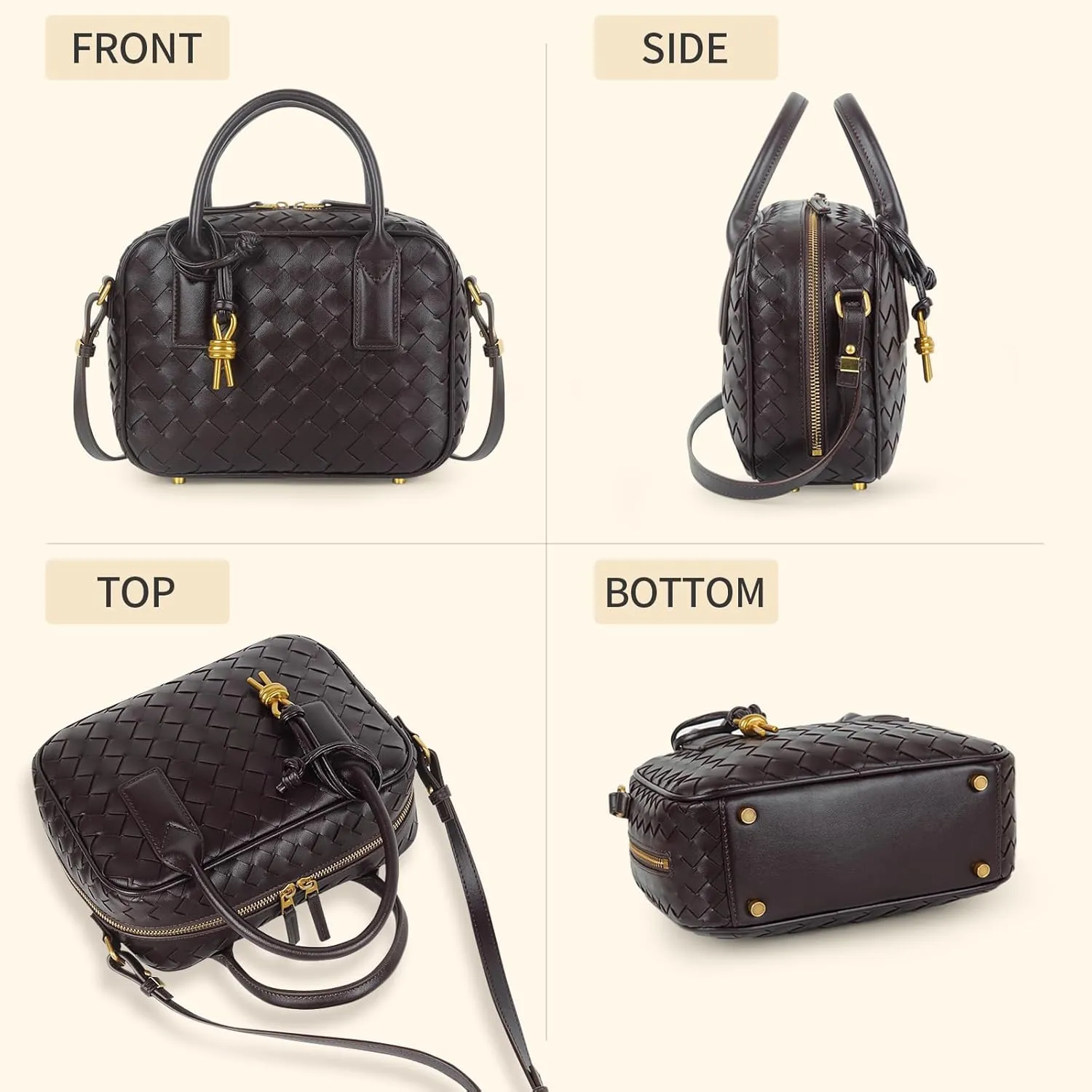 Women's Handmade Woven Top-handle Bag Fashion Leather Shoulder Handbag Crossbody Purse Woven Purse for Women