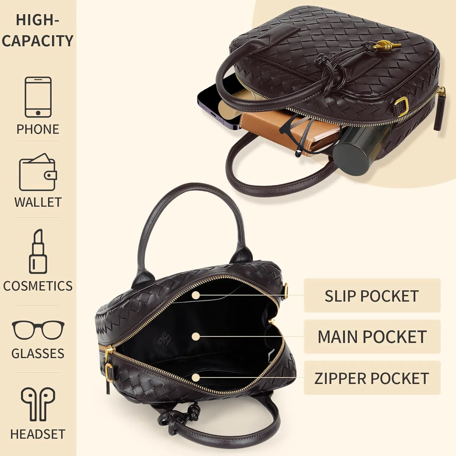Women's Handmade Woven Top-handle Bag Fashion Leather Shoulder Handbag Crossbody Purse Woven Purse for Women
