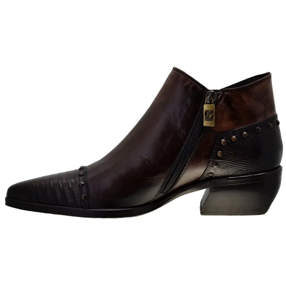 Women's Italian Shoes Jo Ghost 3111 Brown Leather Print Lizard Boots available size 36