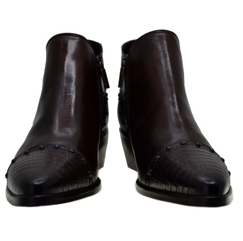 Women's Italian Shoes Jo Ghost 3111 Brown Leather Print Lizard Boots available size 36
