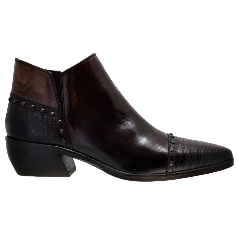 Women's Italian Shoes Jo Ghost 3111 Brown Leather Print Lizard Boots available size 36
