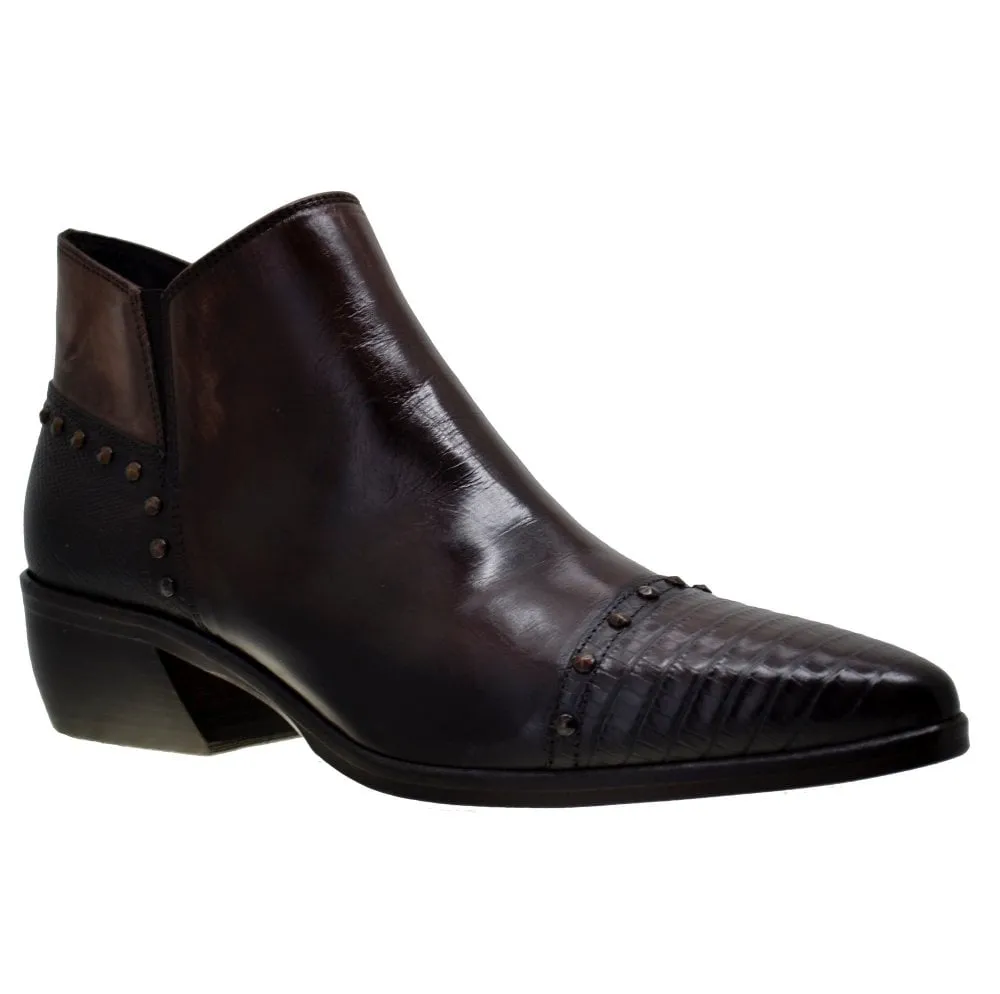 Women's Italian Shoes Jo Ghost 3111 Brown Leather Print Lizard Boots available size 36