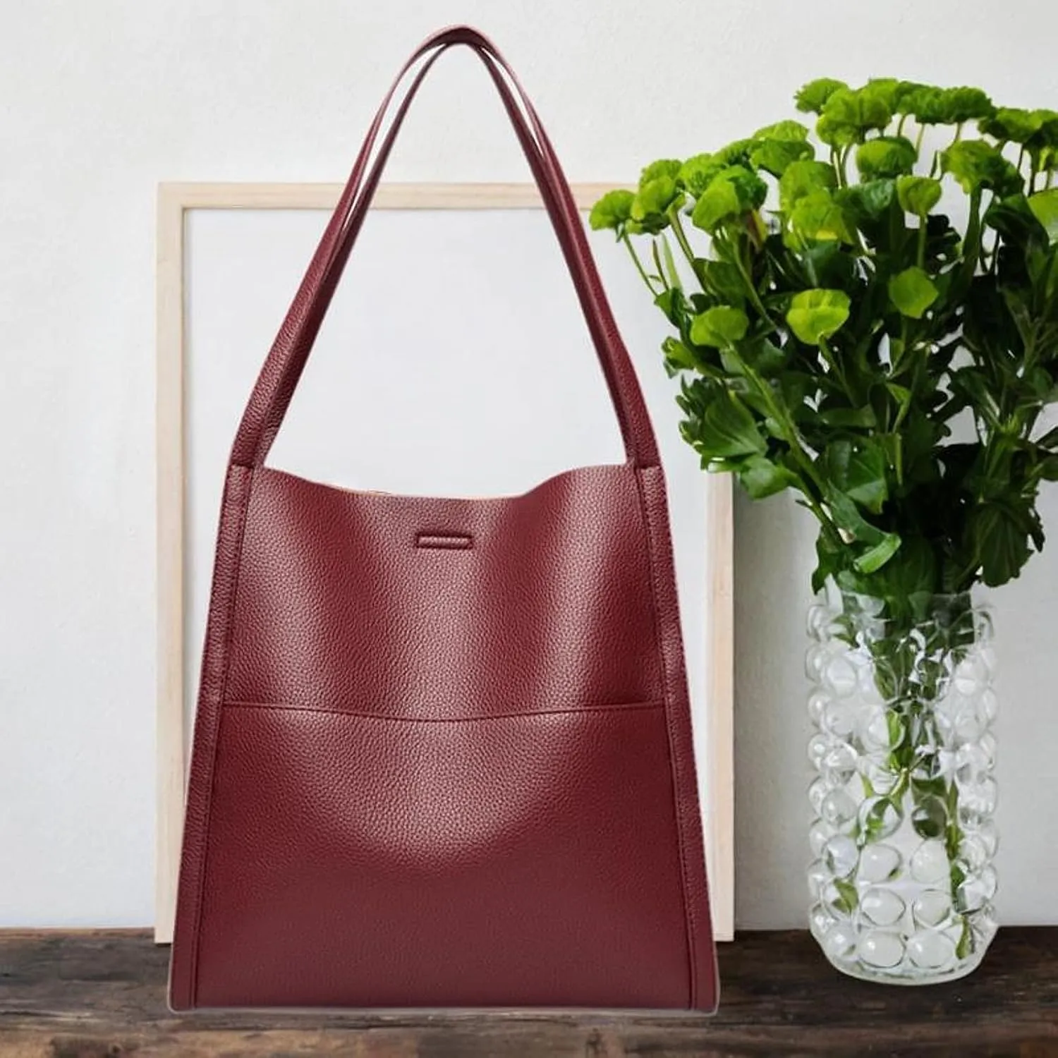Women's Leather Shoulder Bag Satchel Trendy Bucket Bag for Outdoor Vacation Work