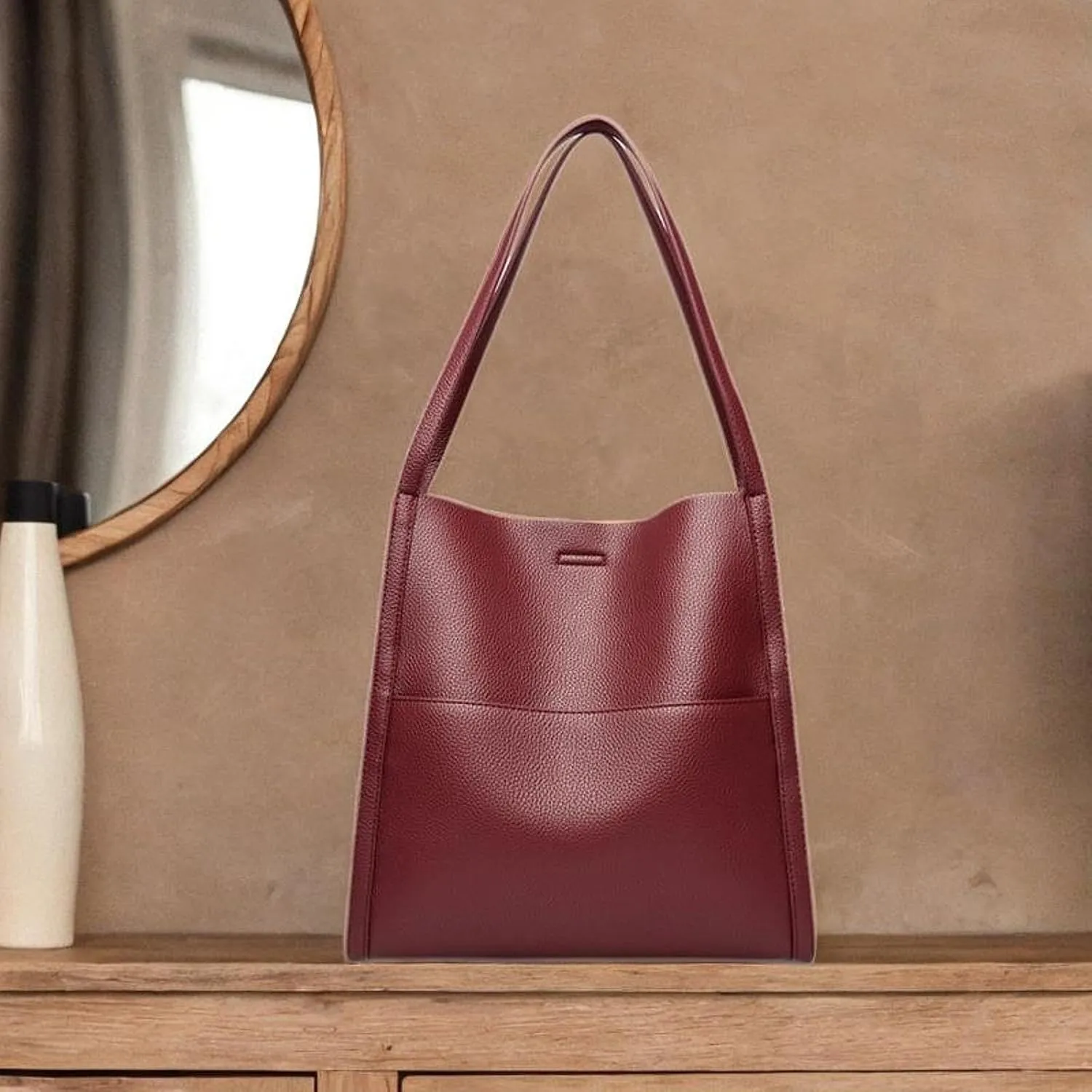 Women's Leather Shoulder Bag Satchel Trendy Bucket Bag for Outdoor Vacation Work