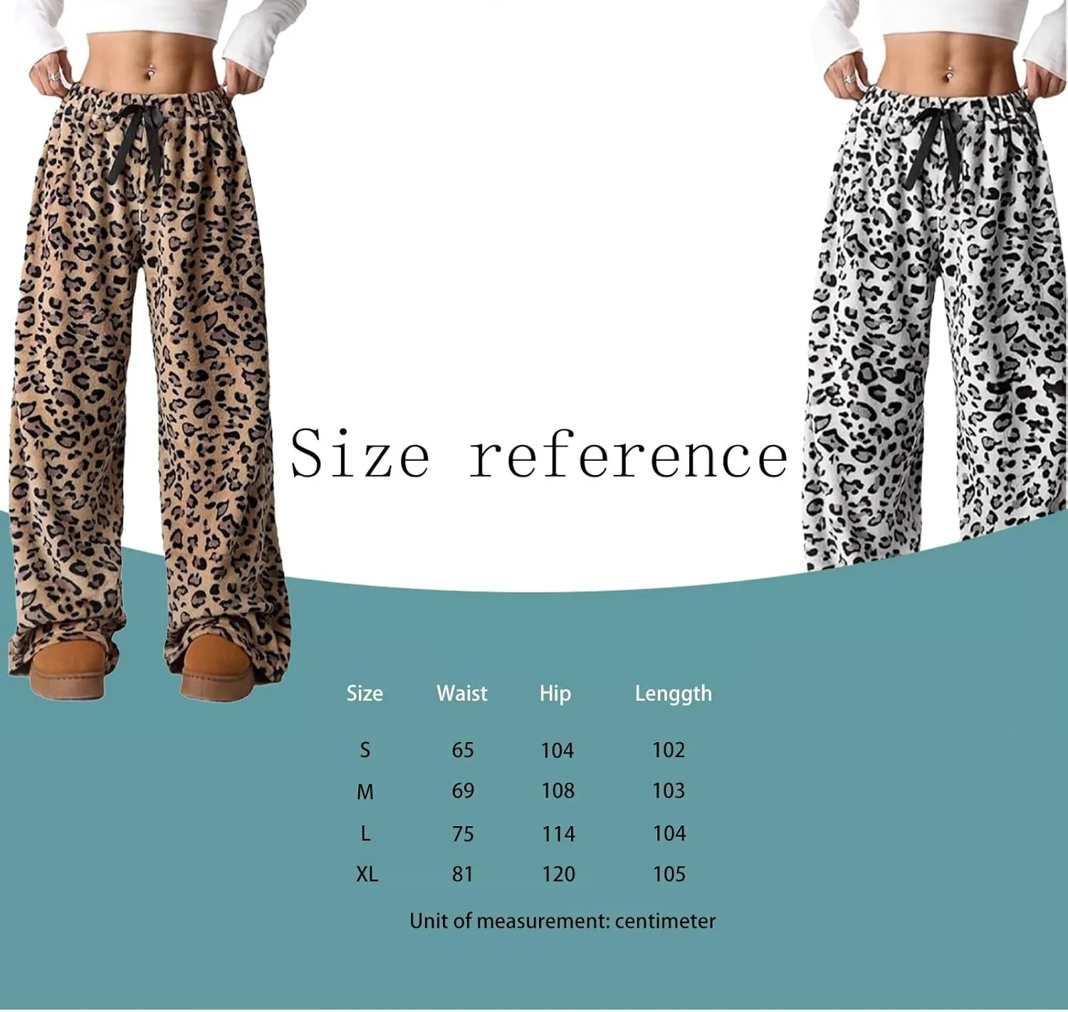 Women's Leopard Print Elastic High Waist Pockets Loose Casual Trousers Printed Pants Stylish Boyfriend Wide Leg Pants