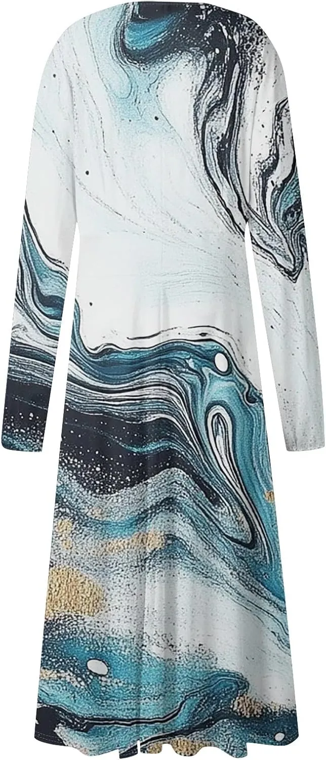 Women's Light Gradient Long Sleeve Dresses Fashion Formal V-Neck Spring Long Dress