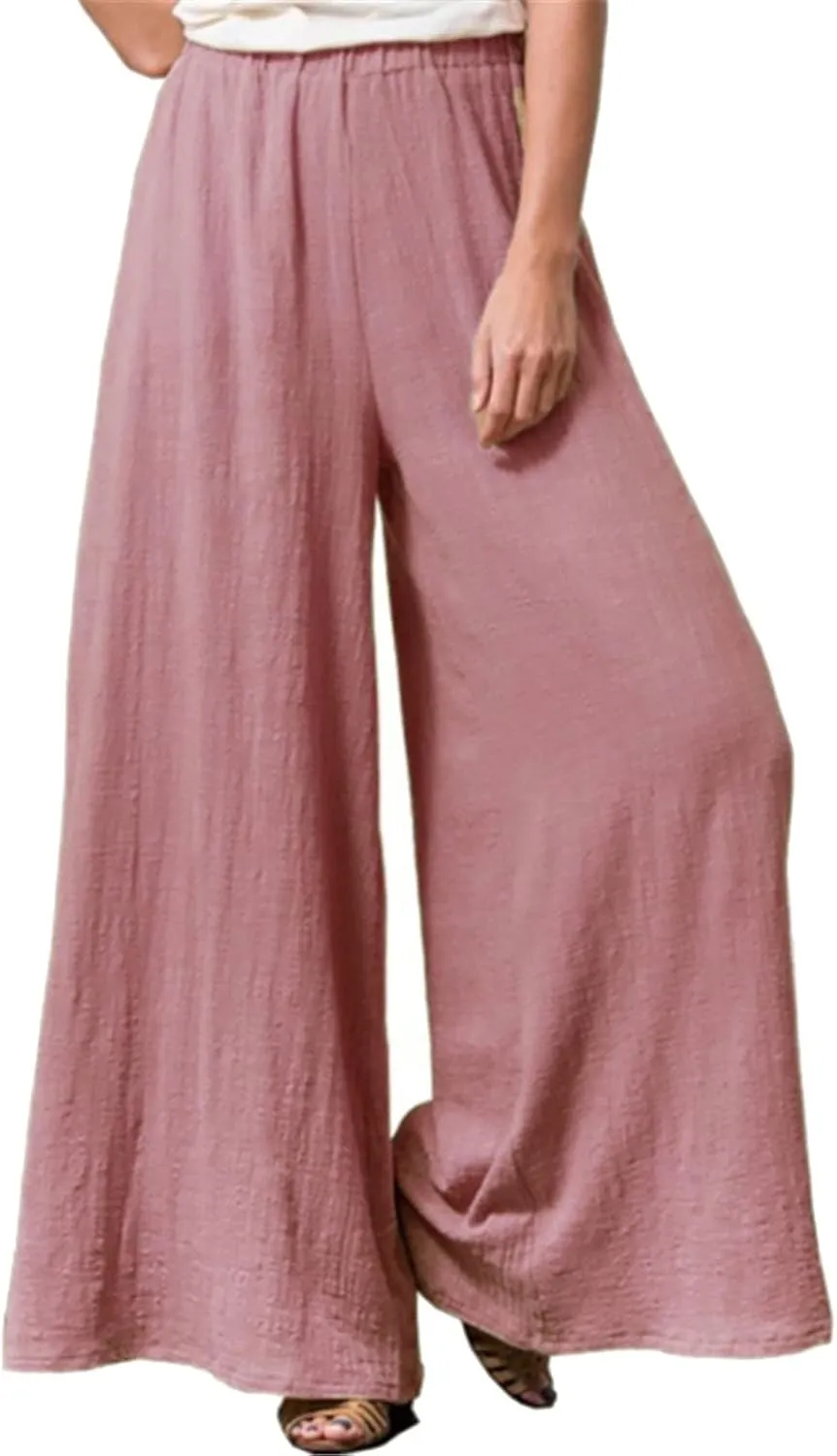Women's Linen Summer Solid Pants Low Waist Straight Loose Fit Trousers Trendy