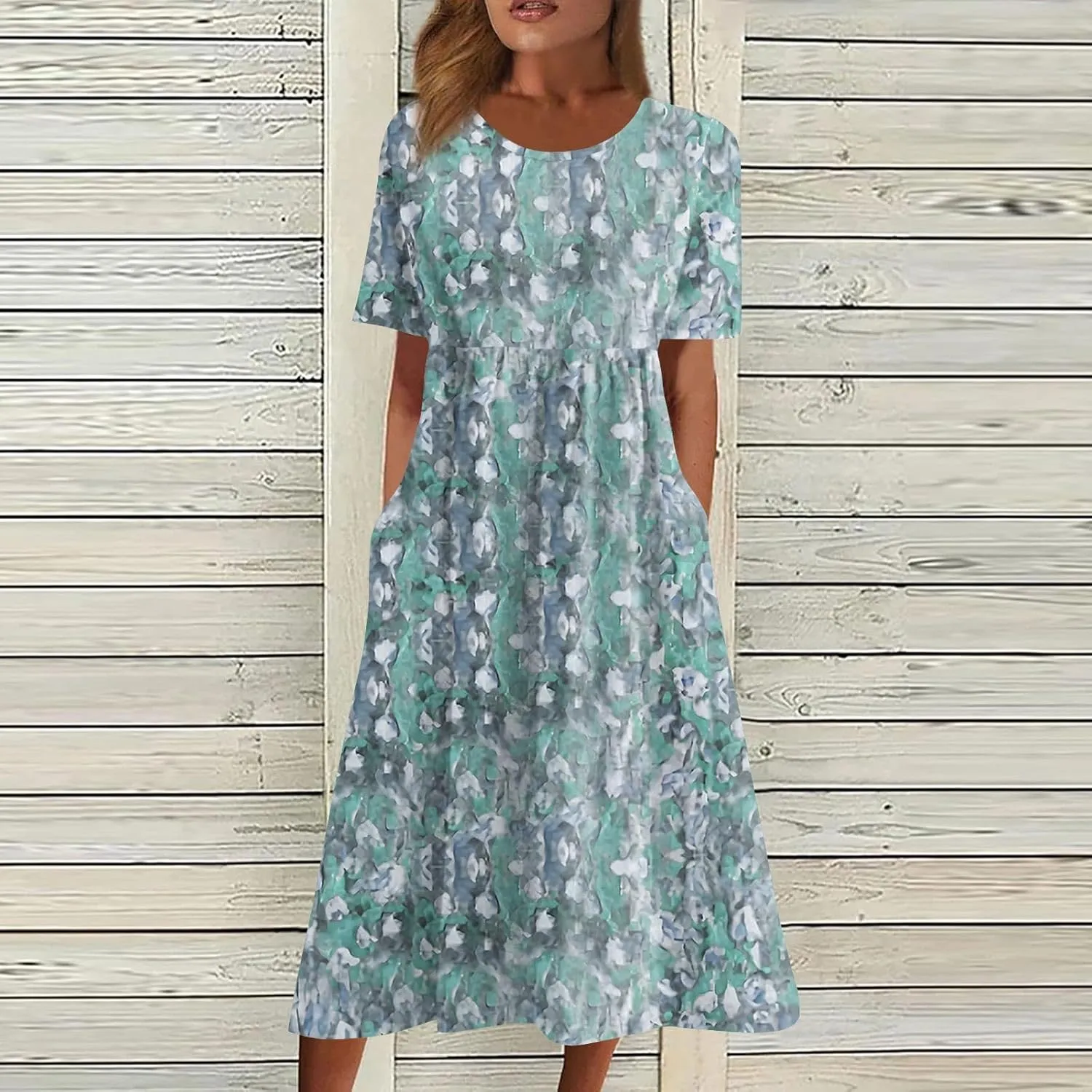 Women's Maxi Dresses 2025 Summer Casual Loose Trendy Short Sleeve Round Neck Solid Floral Printed Dress Plus Size, S-3XL