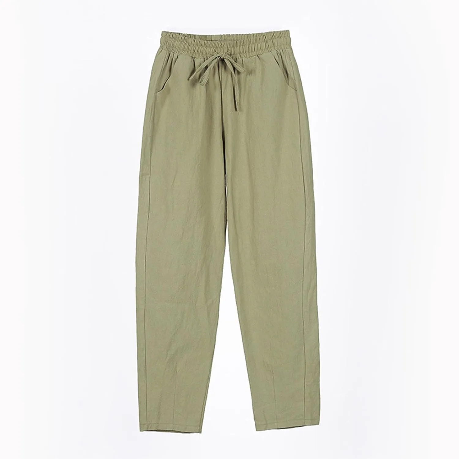 Women's Pants, Breathable Linen Casual Pants Straight Leg Peasant Trendy Cotton Drawstring