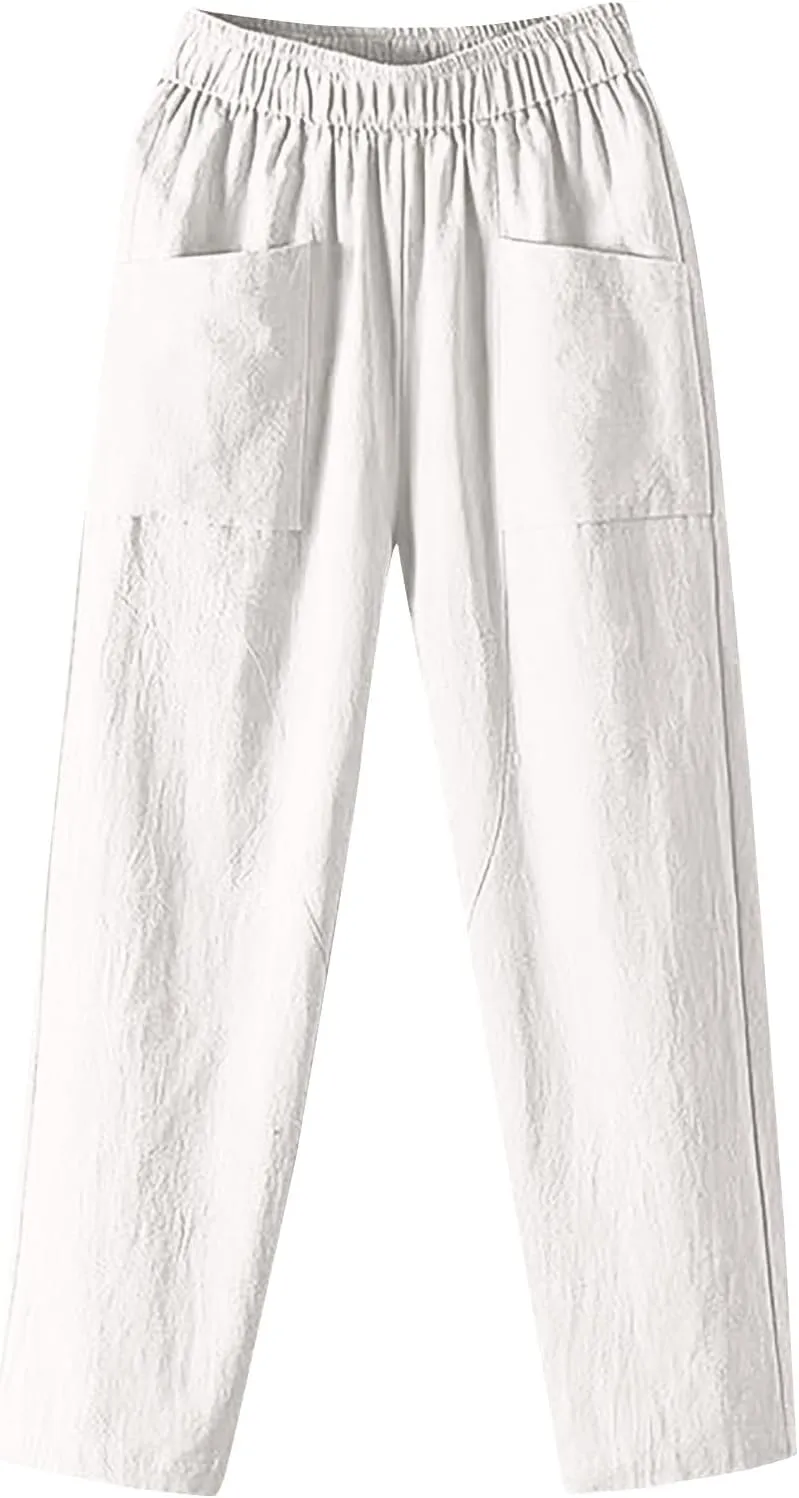 Womens Pants, Straight Leg Casual Pants Trendy Peasant Linen Baggy Stripe Lounge