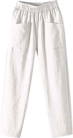Womens Pants, Straight Leg Casual Pants Trendy Peasant Linen Baggy Stripe Lounge