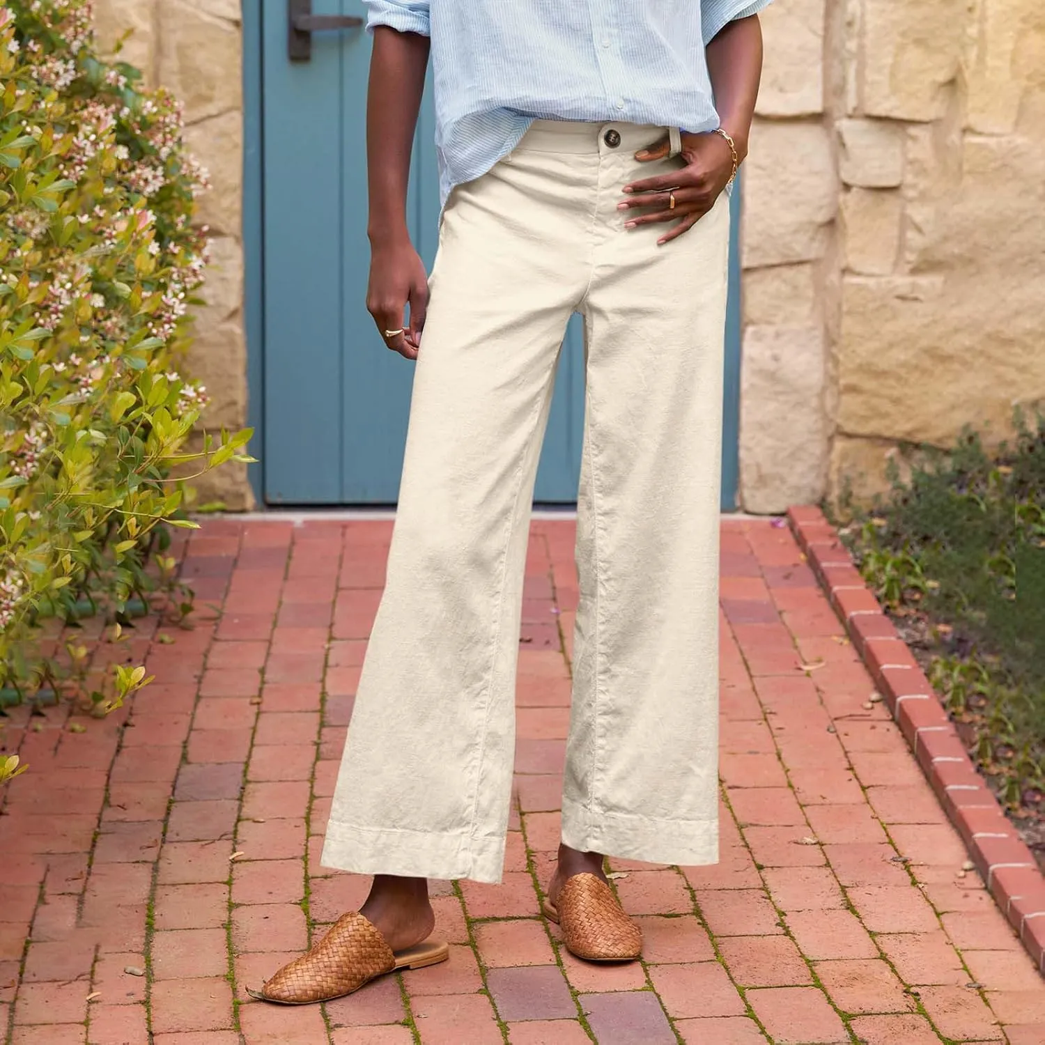 Women's Pants, Straight Leg Linen Peasant Pants Casual Sweatpants Wide Stretchy Trendy