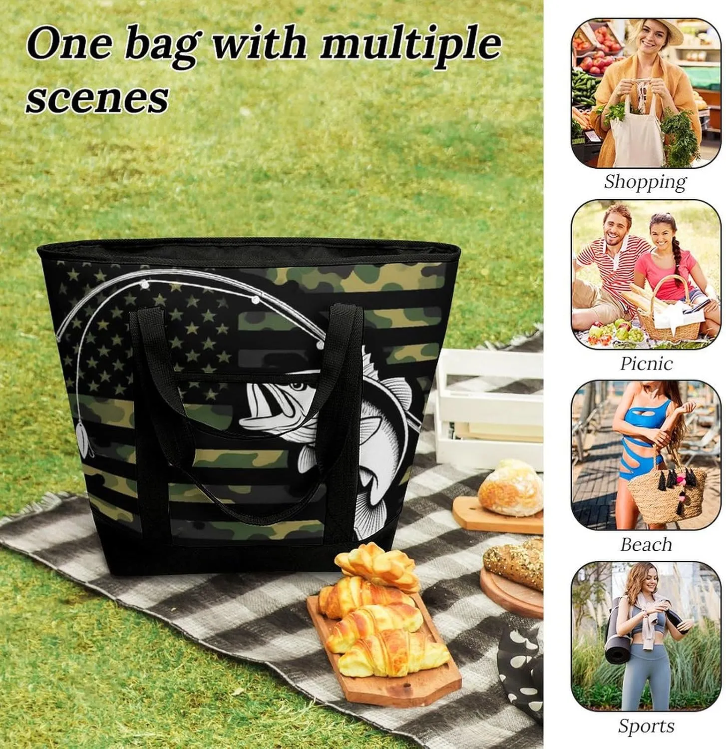 Women's Spacious Thermal Shoulder Bag Stylish Insulated Shopping Tote