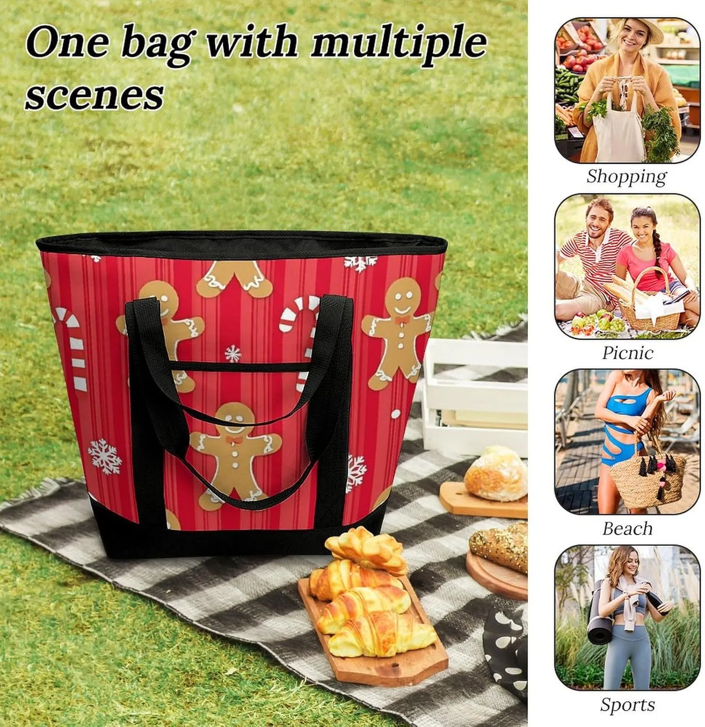 Women's Spacious Thermal Shoulder Bag Stylish Insulated Shopping Tote