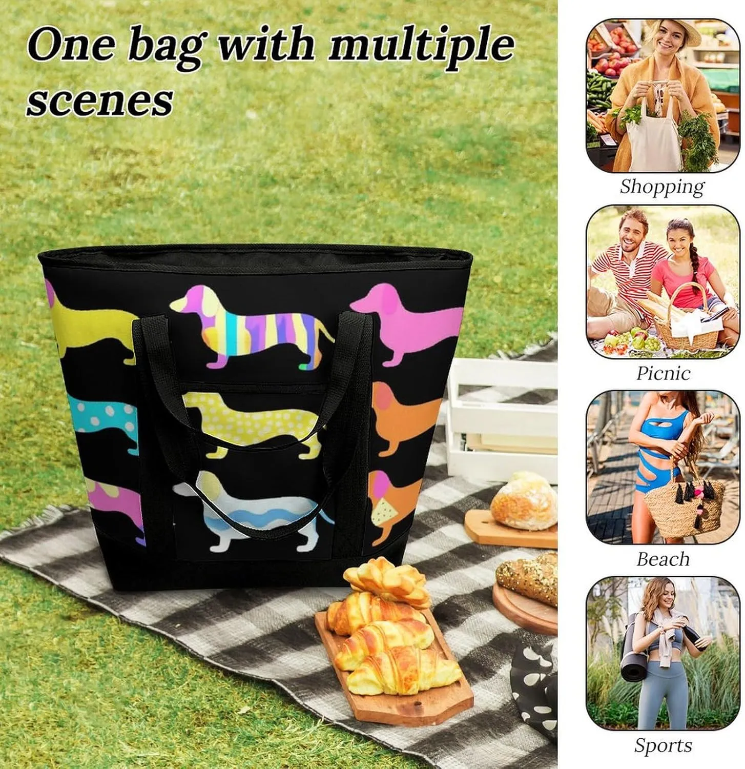Women's Spacious Thermal Shoulder Bag Stylish Insulated Shopping Tote