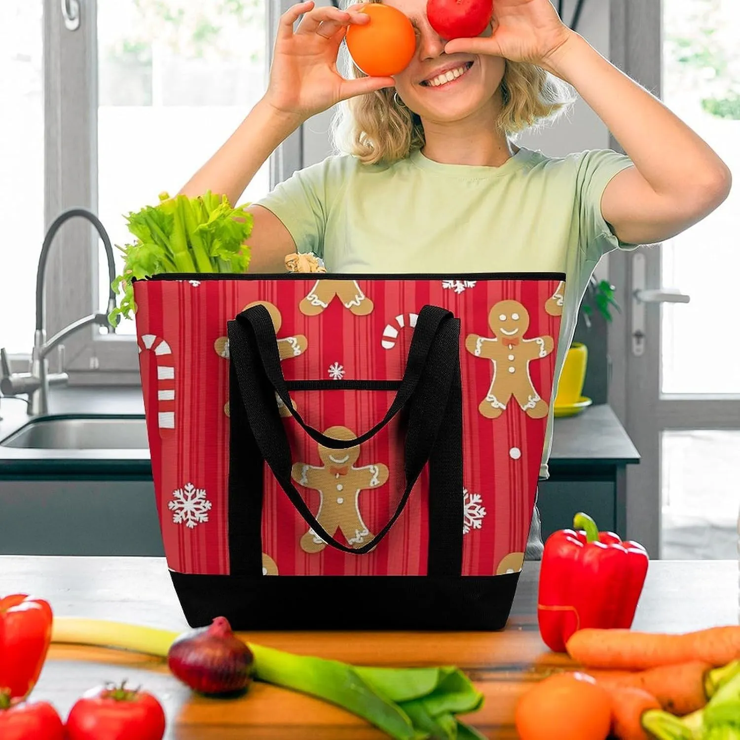 Women's Spacious Thermal Shoulder Bag Stylish Insulated Shopping Tote