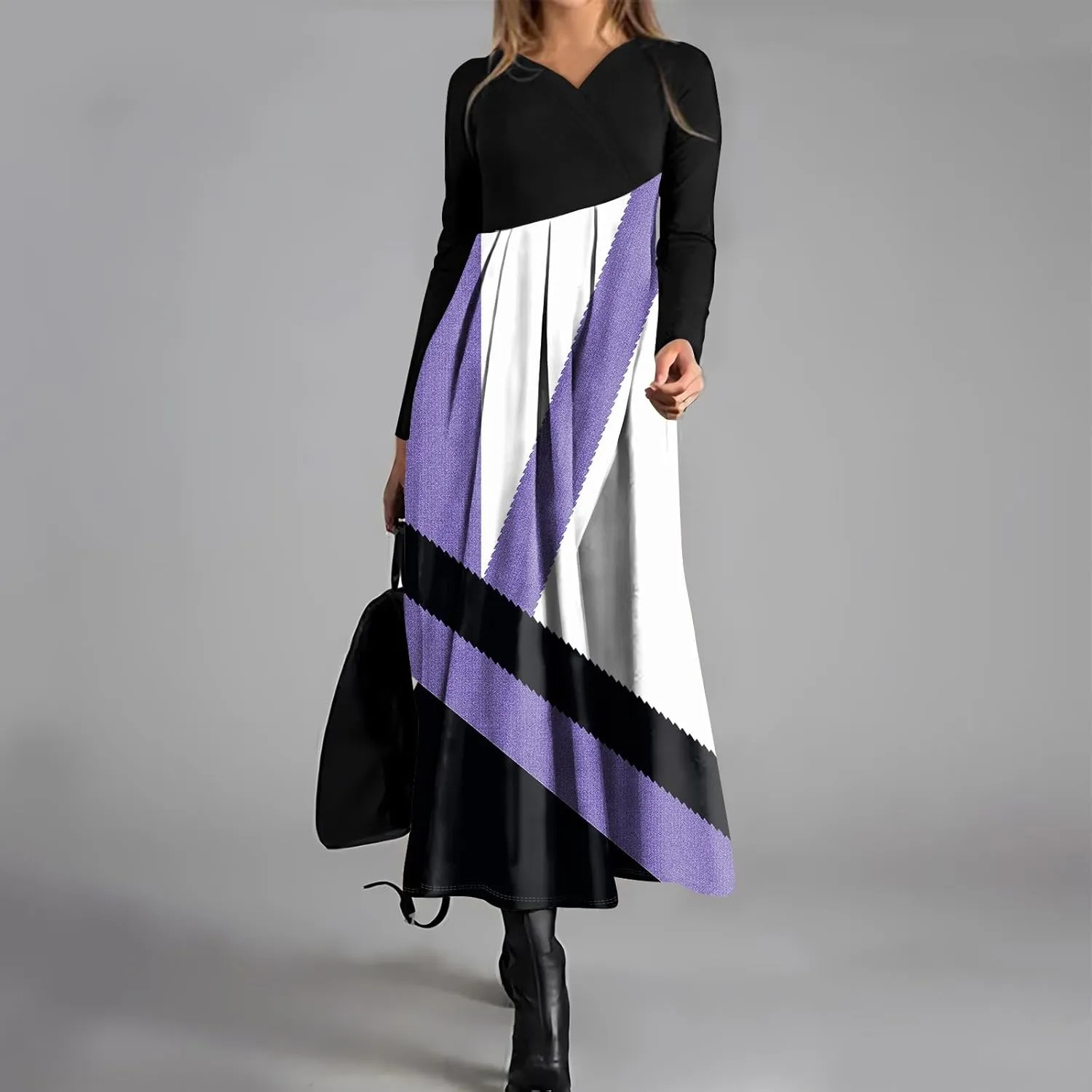 Womens Spring Fashion 2025 Dress Long Sleeve Midi V Neck Work Cute Teens Elegant Western Swing Dress