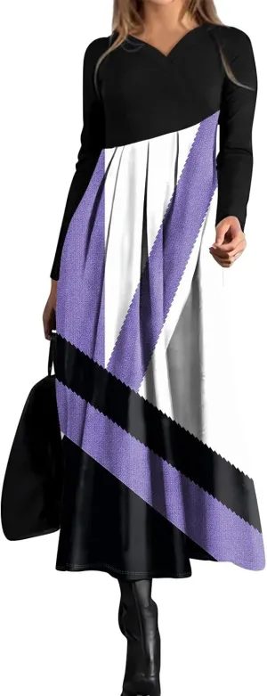 Womens Spring Fashion 2025 Dress Long Sleeve Midi V Neck Work Cute Teens Elegant Western Swing Dress