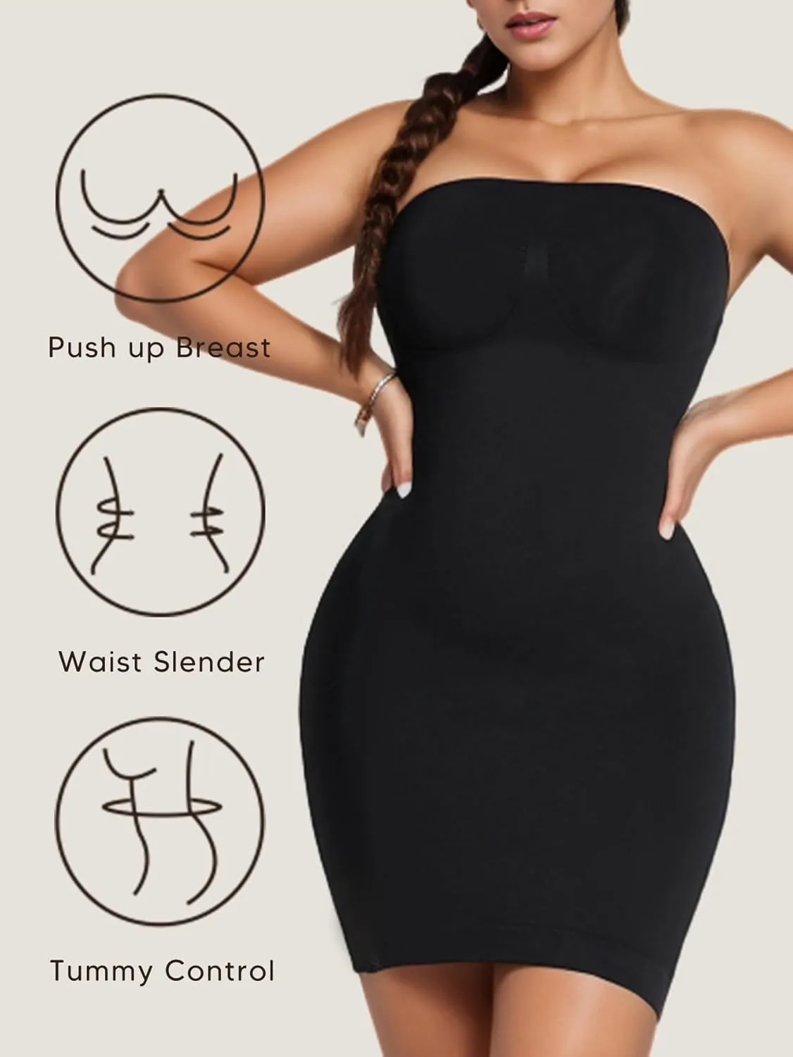 Women's Strapless Full Body Slip Shaper Seamless Smoother Tube Slip Under Dresses