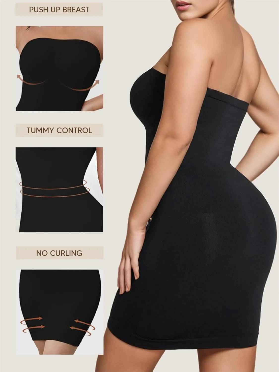 Women's Strapless Full Body Slip Shaper Seamless Smoother Tube Slip Under Dresses