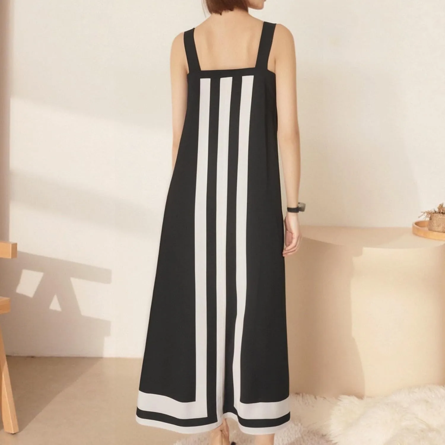 Women's Striped Midi Dress Sundresses Summer Bohemian Floral Sundress Color Block Dresses Strap Beach Dress Cover Up Dresses
