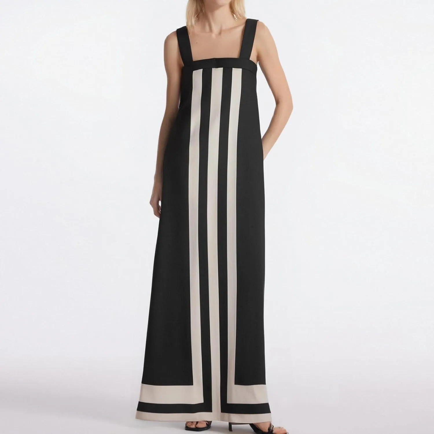 Women's Striped Midi Dress Sundresses Summer Bohemian Floral Sundress Color Block Dresses Strap Beach Dress Cover Up Dresses