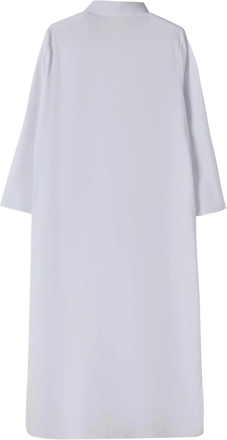 Women's Summer Cotton Linen Button Down Collar Dress Casual Loose Long Sleeve Maxi Shirt Dresses with Pockets