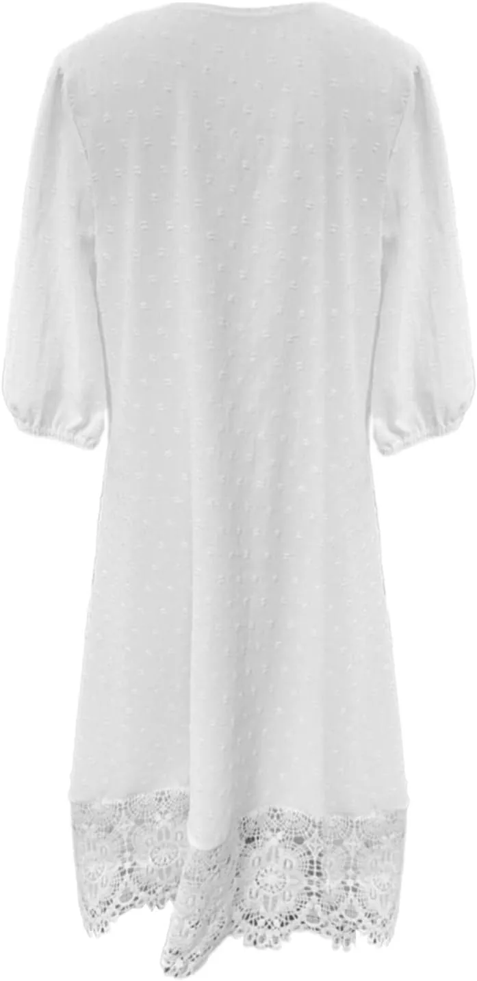 Womens Summer Dresses Square Neck Tie Back Lantern Sleeve Ruffle A-Line Casual Dress Flowy Pleated Mini Babydoll Summer Dress