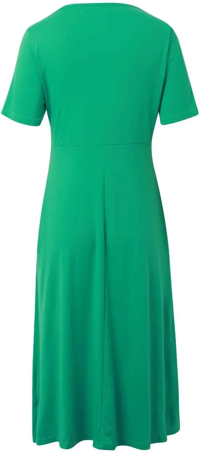 Women's Summer Short Sleeve Maxi Dress 2025 Casual V Neck High Waist A-Line Flowy Loose Solid Boho Long Dresses