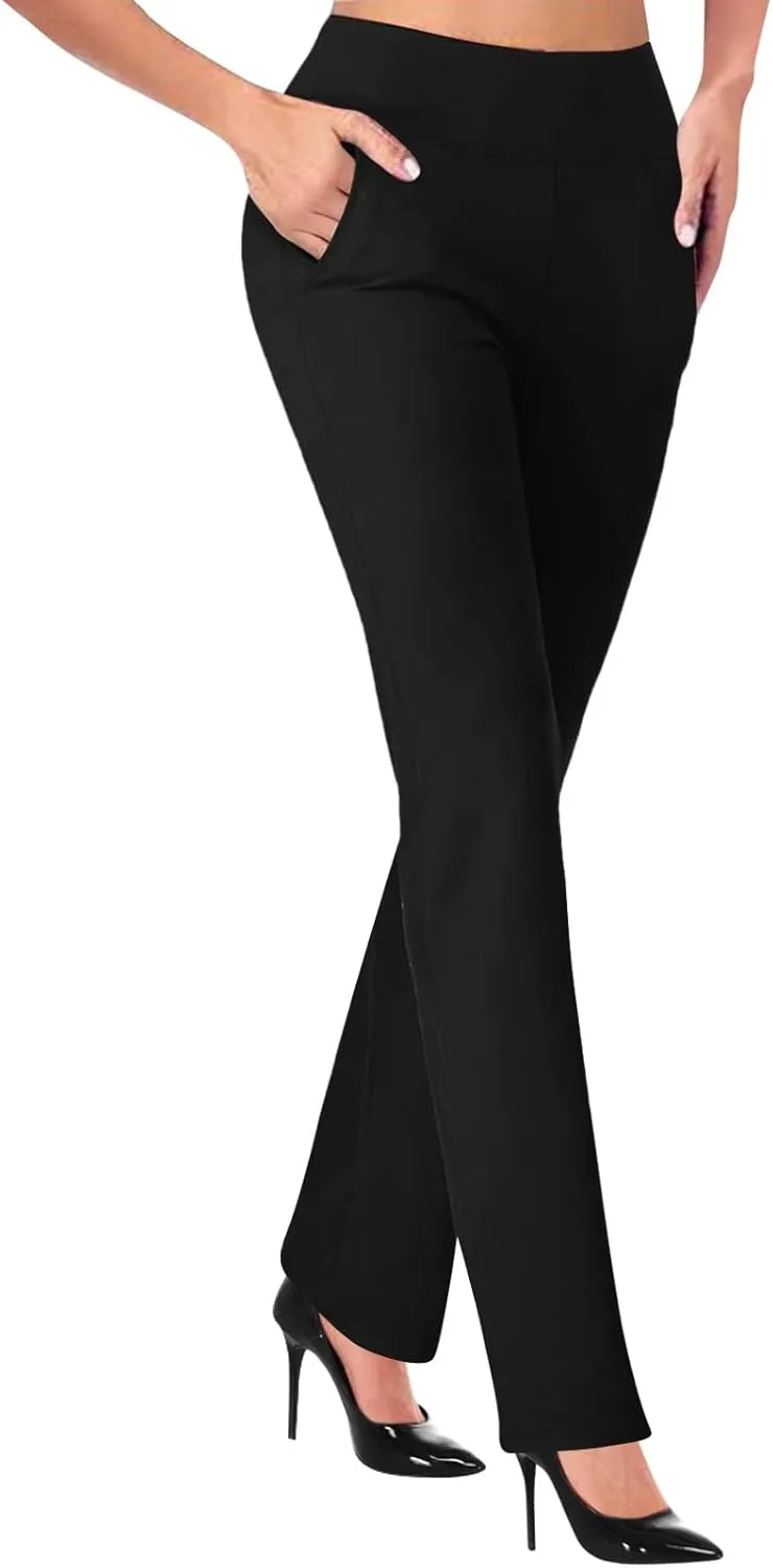 Work Pants Women Long High Waist Business Casual Skinny Slacks Pull On Straight Leg Yoga Trousers Relaxed Fit Pants