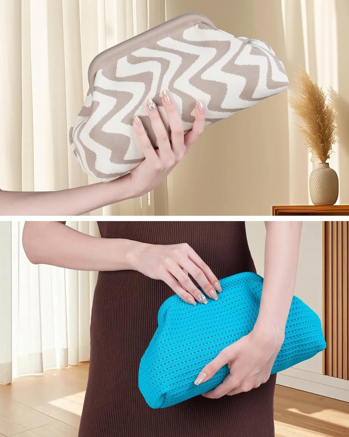Woven Clutch Purses for Woman, Woven Striped Dumpling Bag,Crochet Evening Bags