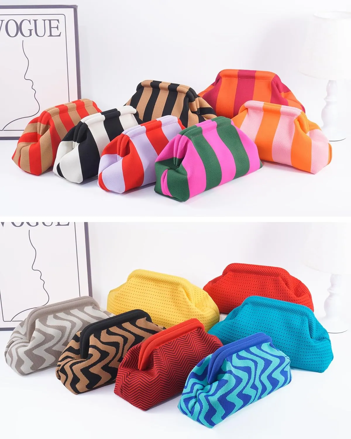 Woven Clutch Purses for Woman, Woven Striped Dumpling Bag,Crochet Evening Bags