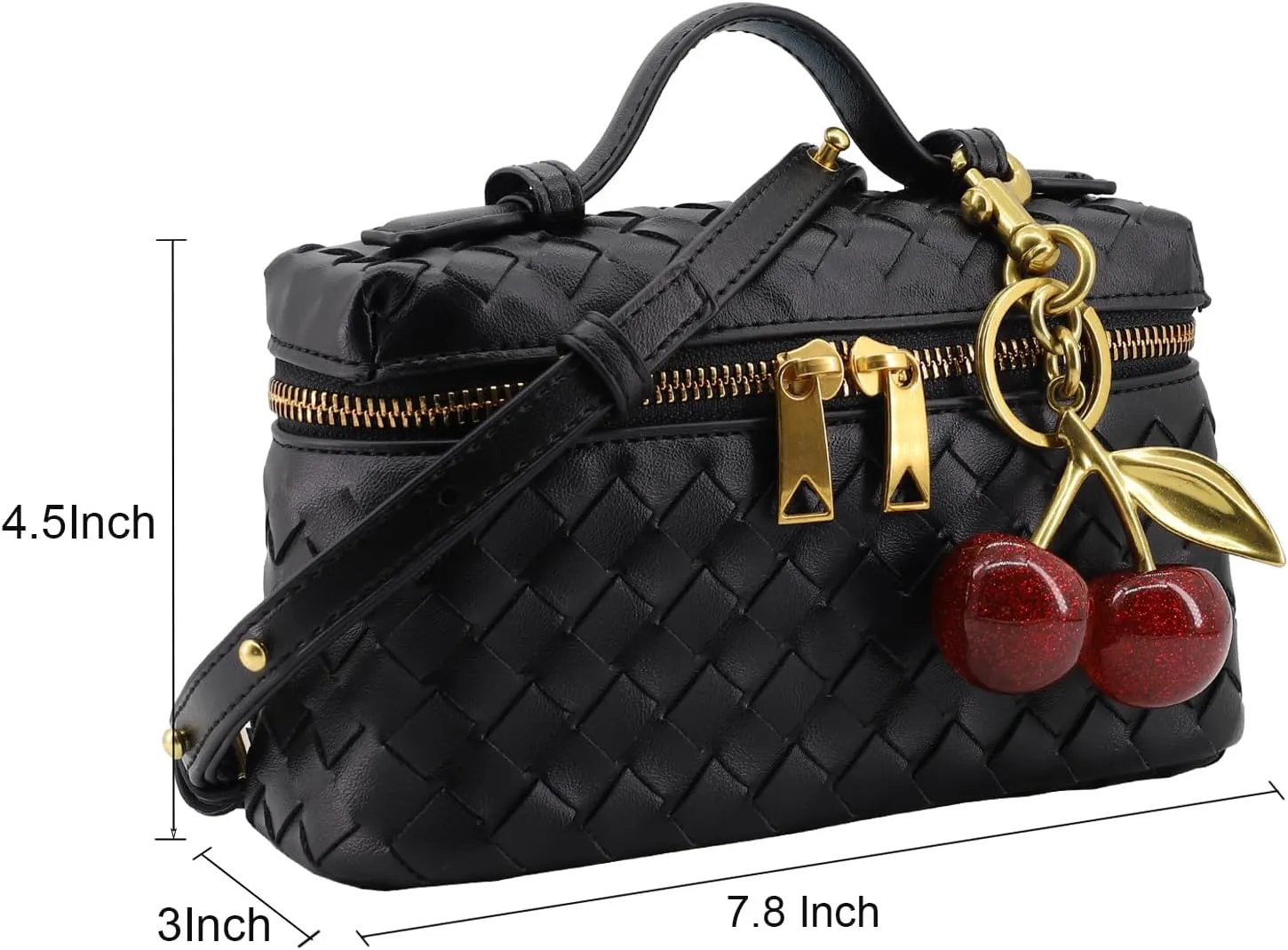 Woven Crossbody Bags for Women Trendy Clutch Purse Bag Small Top Handle Leather Handbag with Cherry Charm