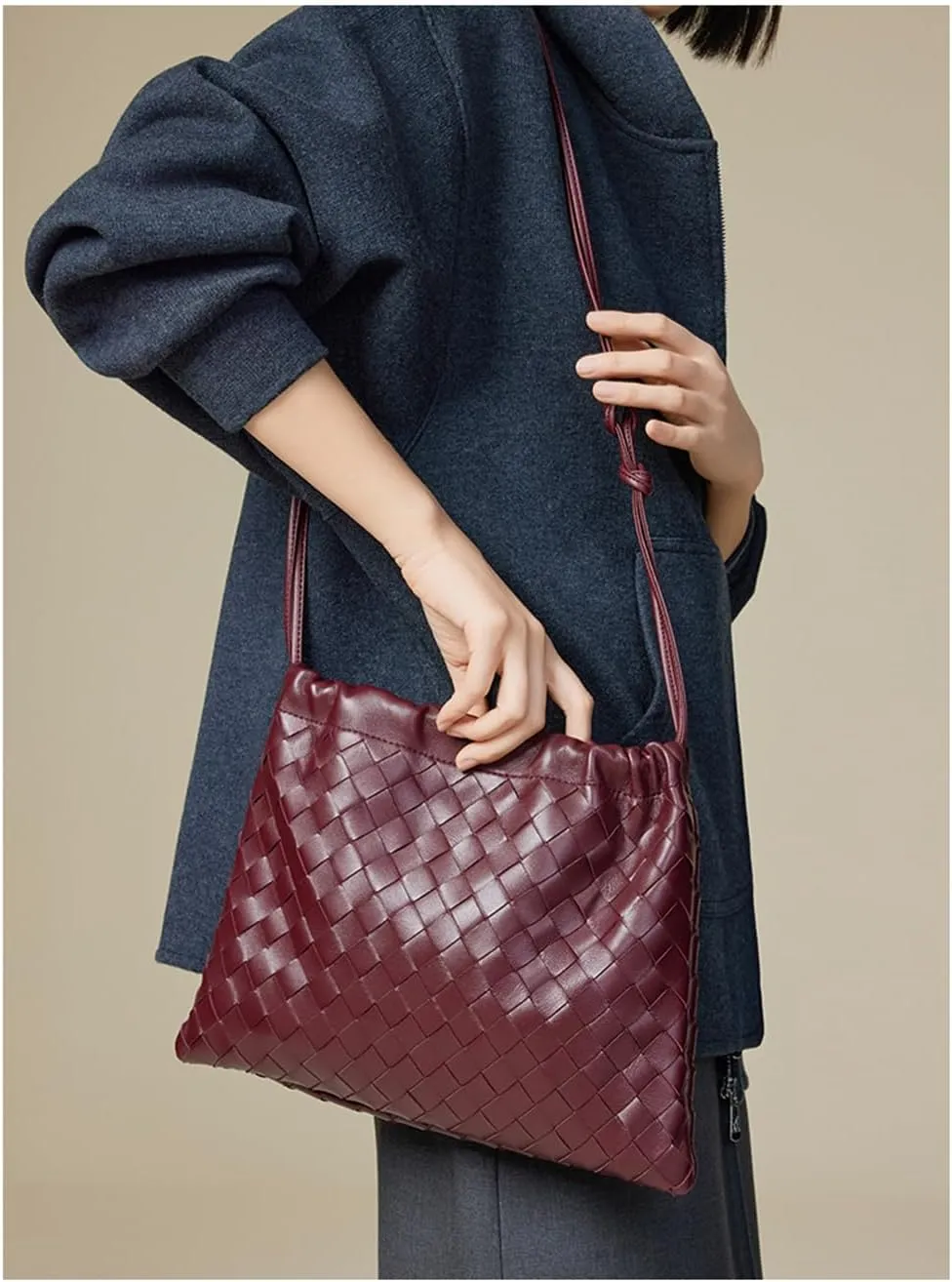 Woven Large Crossbody Bags for Women Trendy Soft Leather Shoulder Tote Purses