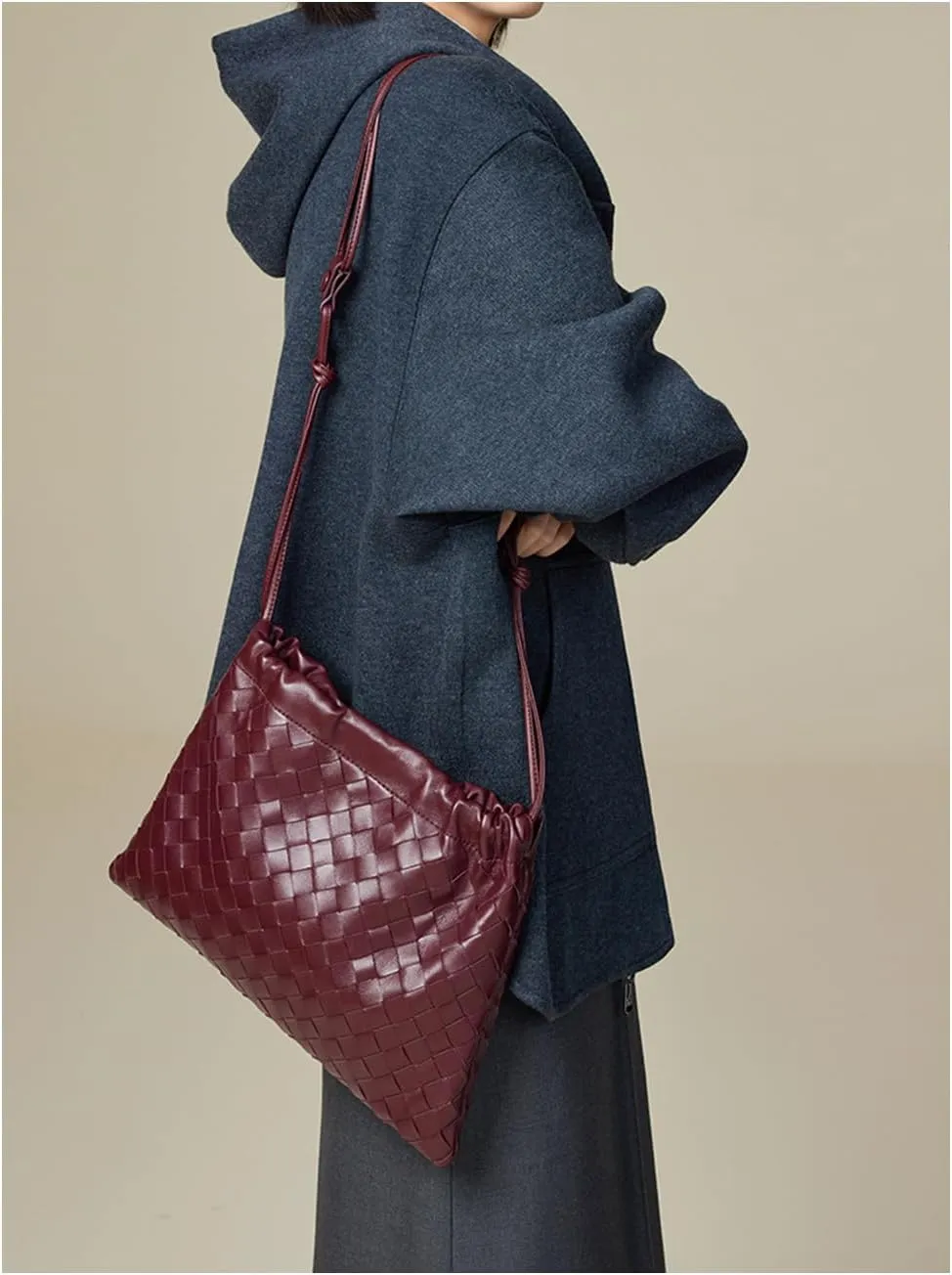 Woven Large Crossbody Bags for Women Trendy Soft Leather Shoulder Tote Purses