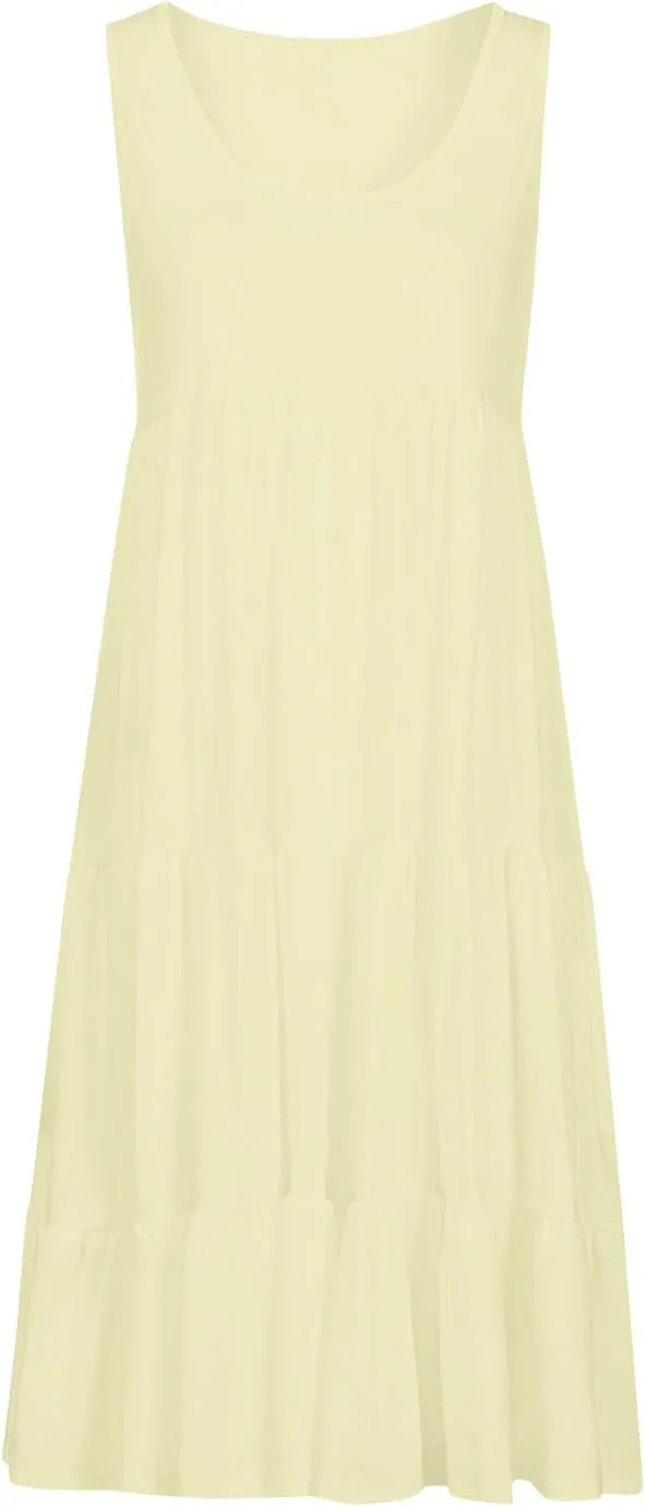 XUNRYAN Womens Tank Dresses Casual Sleeveless Tunic Summer Midi Dress Calf Length Tiered Ruffle Beach Coverup Vacation Outfit